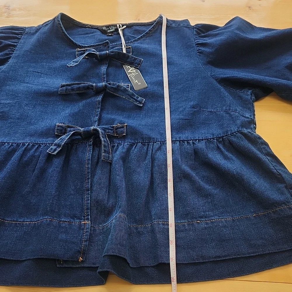 Velvet Heart Lamont Calva Denim Bow Peplum Top Medium M - Picture 10 of 16
